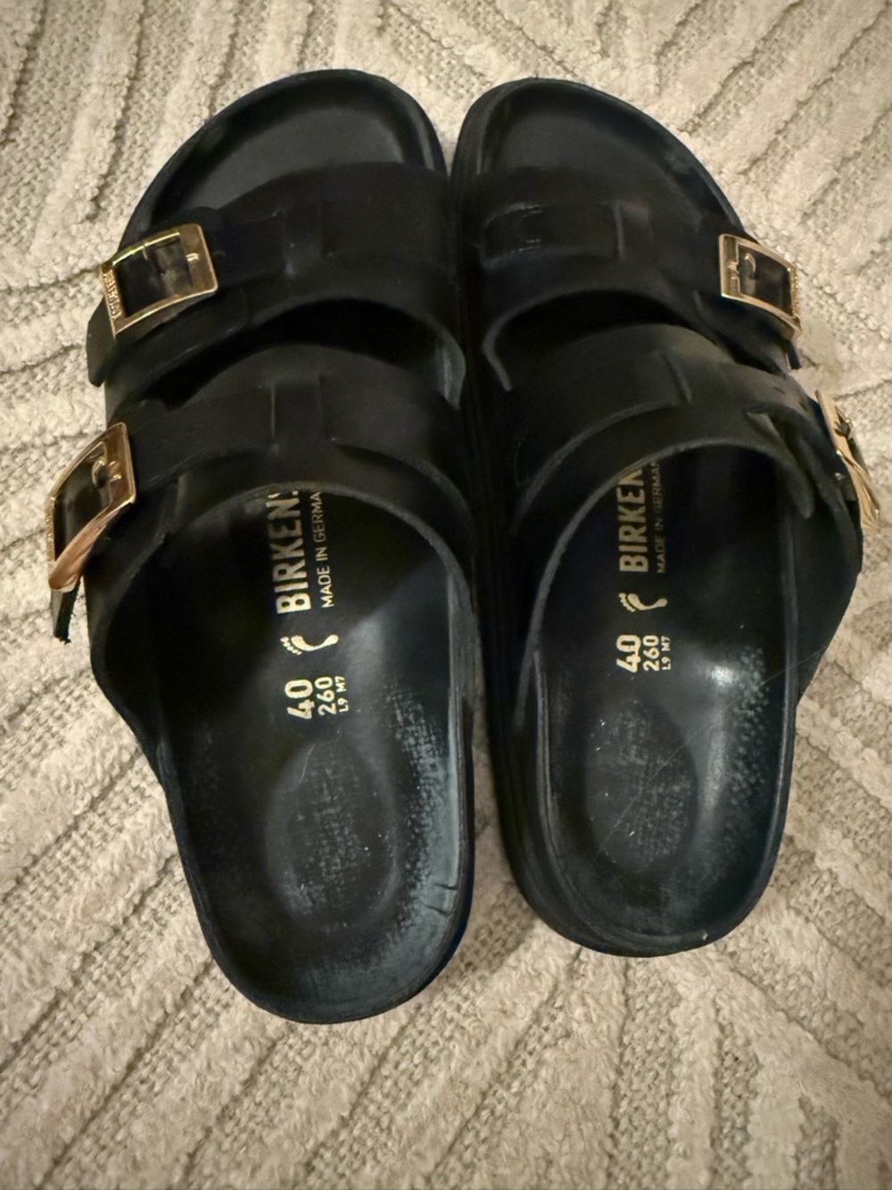 Birkenstock St. Barths Leather Black Double Strap Sandals with Gold Buckles - Picture 3 of 4
